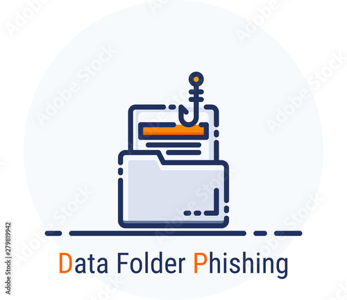 Filled Line Icons Style. Hacker Cyber crime attack Data Folder Phishing for web design, ui, ux, mobile web, ads, magazine, book, poster.