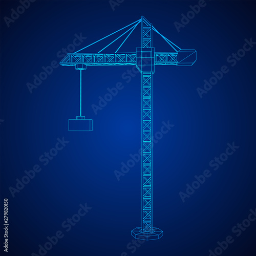Tower construction building crane. Wireframe low poly mesh vector illustration