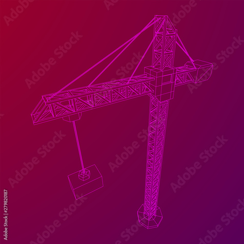 Tower construction building crane. Wireframe low poly mesh vector illustration