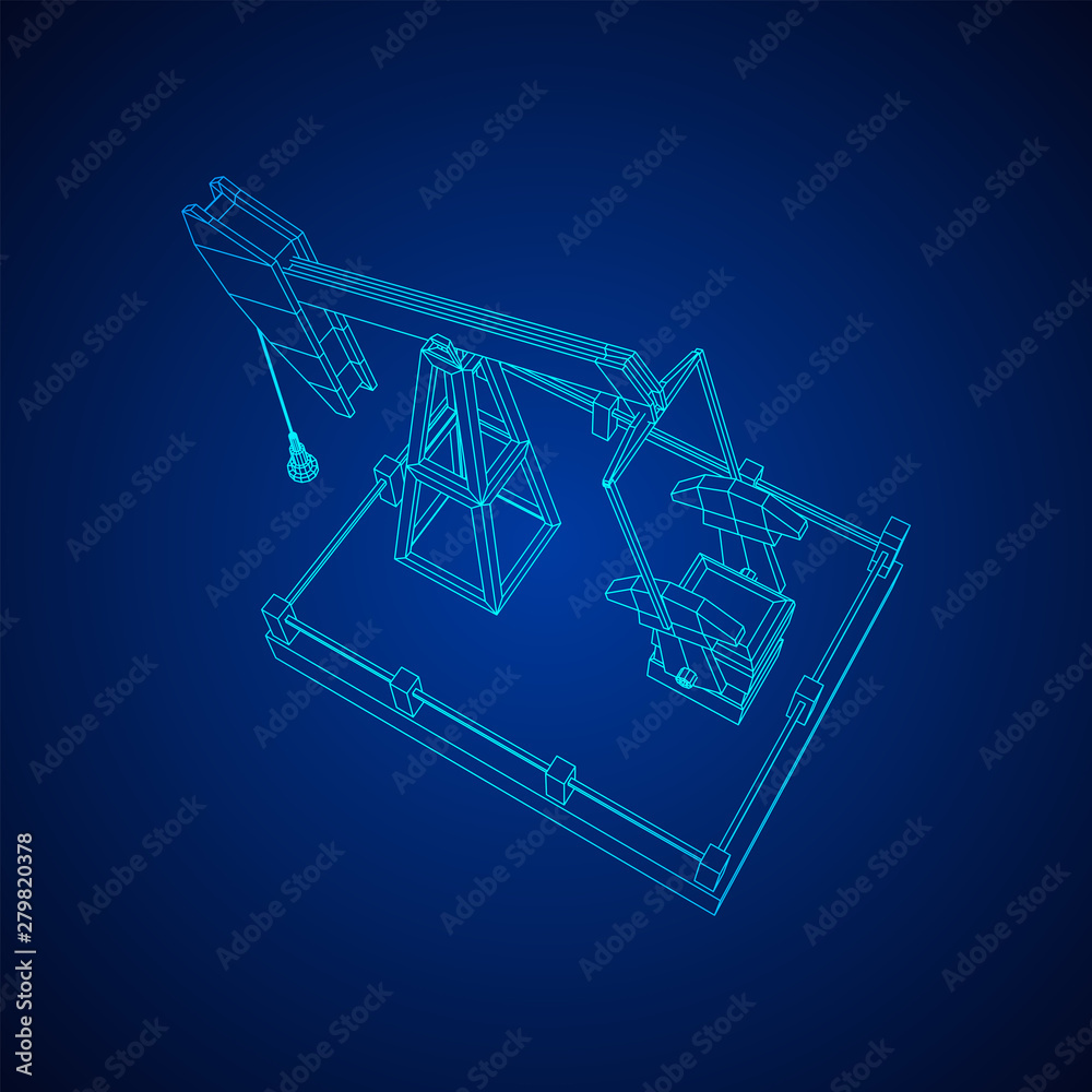 Oil well rig jack. Finance economy polygonal petrol production. Petroleum fuel industry pumpjack derricks pumping drilling. Wireframe low poly mesh vector illustration Oil well rig jack. Finance economy polygonal petrol production. Petroleum fuel industry pumpjack derricks pumping drilling. Wireframe low poly mesh vector illustration