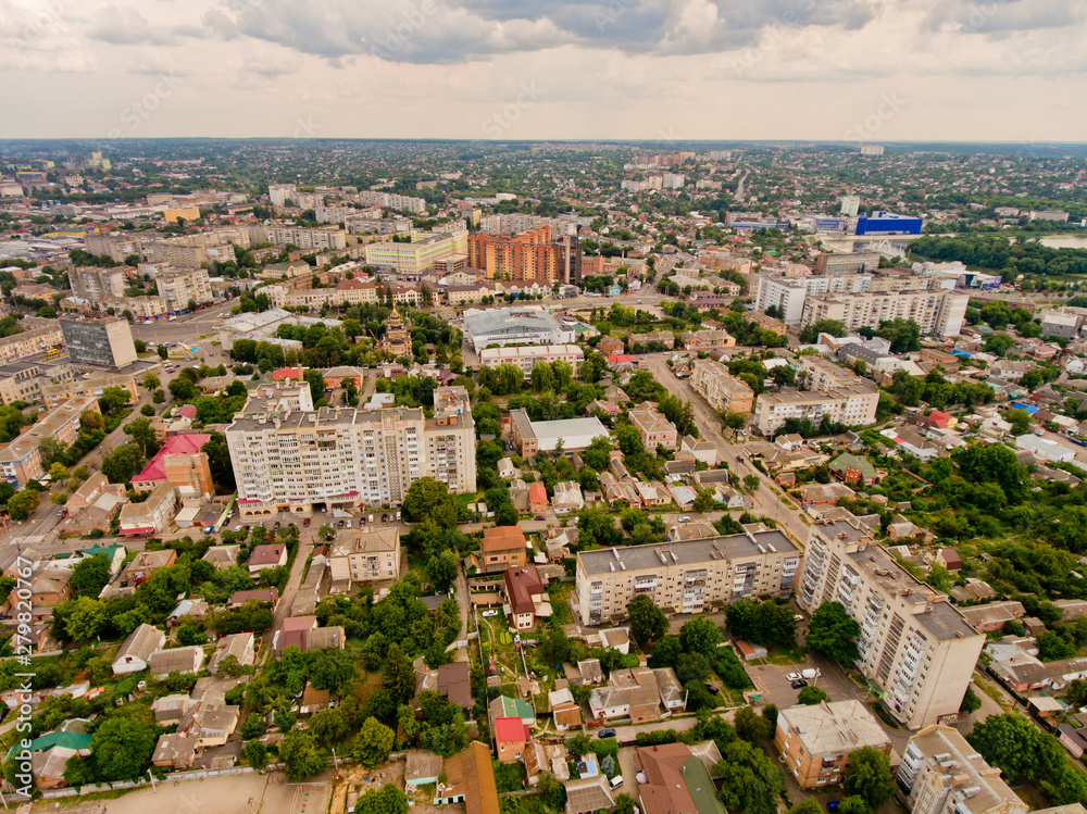 Aerial view of a European city. Vinnytsia city.