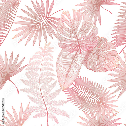 Seamless pattern with tropical leaf palm . Vector illustration.