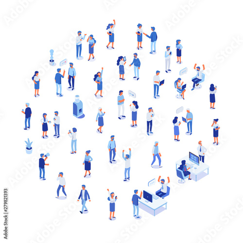 Business team. Isomeric business people vector set. Office life,  Celebration,business success. Flat vector characters isolated on white background.	