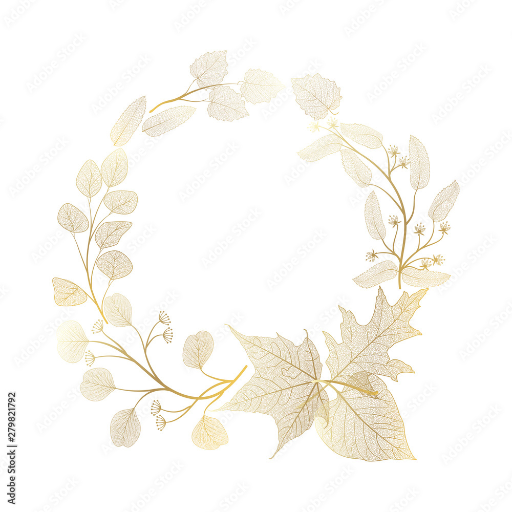 Naklejka premium Beautiful wreath of leaves. Vector illustration.