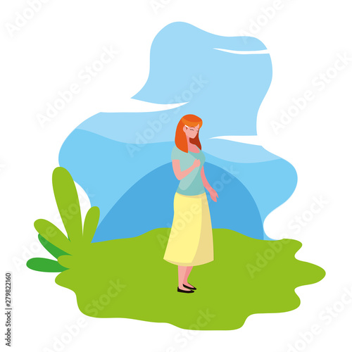 smiling woman character portrait landscape
