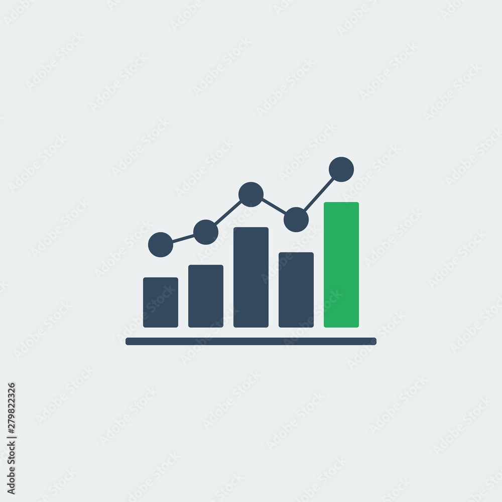 bar chart with up dots trend, vector icon or pictogram bar chart with up dots trend, vector icon or pictogram