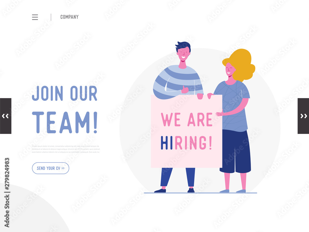 We are hiring illustration concept, job recruitment people characters holding banner , for landing page, social media template, ui, web design, mobile app, poster, flyer in vector