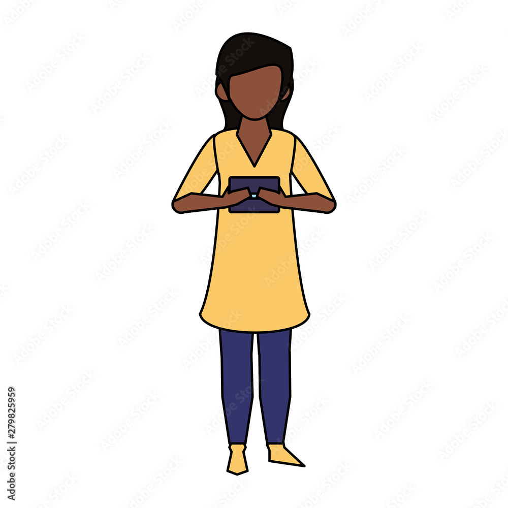 woman using smartphone technology cartoon woman using smartphone technology cartoon