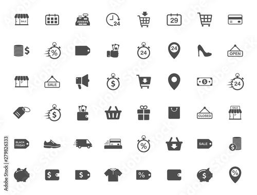 black friday vector icons set isolated on white background. promo advertising black friday icons for web and ui design.