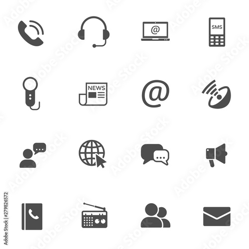 media communication vector icons set isolated on white background. internet communication concept. communication flat icons for web and ui design