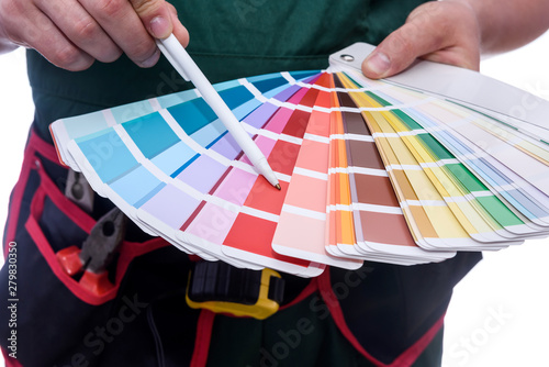 Colour swatch in male hands close up photo