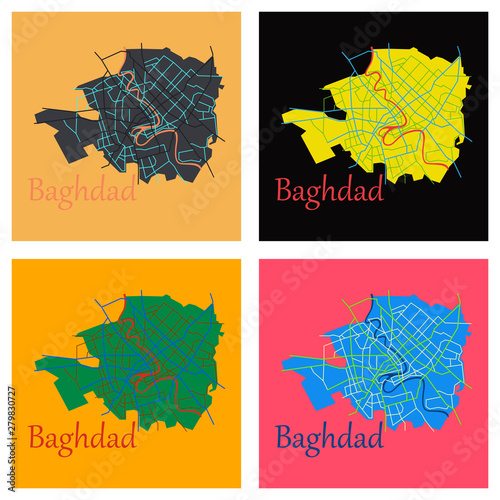 Set of Baghdad city map - Iraq. Flat. Isolated on background
