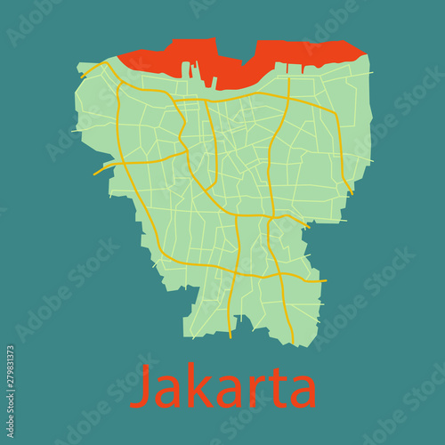 Flat outline map of the Indonesian capital Jakarta