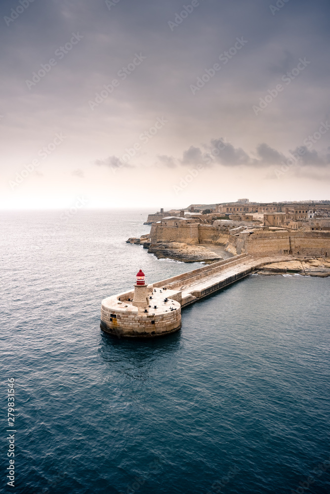 Lighthouse in Valetta seaport, Malta