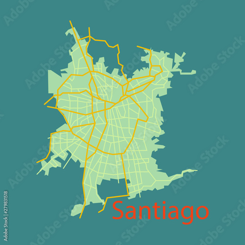 Flat Road and administrative map of agglomeration Santiago, Chile