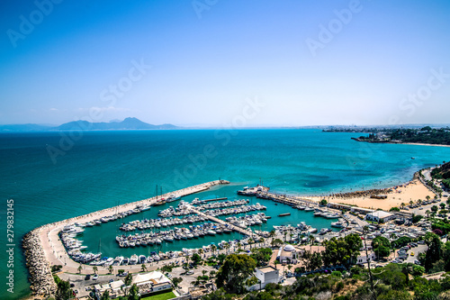 Fényképezés View of the port of Sidi Bou Said from the observation deck of the city