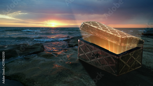 Photos Mysterious chest on the shore of the moving sea