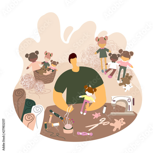 A man in the dolls making process