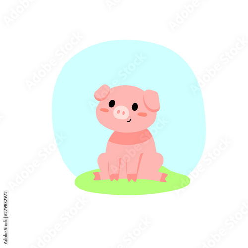 Flat illustration, cute kawaii pig.