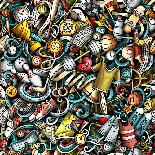 Sports hand drawn doodles seamless pattern. vector background