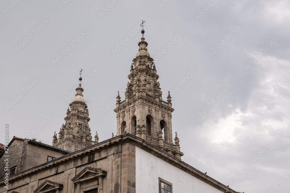 Tower of santiago de Compostela cathedral. Copy space