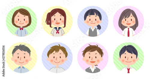 夏服の学生　アイコンセット
