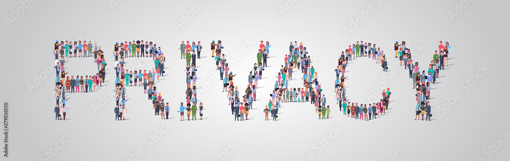 people crowd gathering in shape of privacy word different occupation employees mix race workers group standing together social media community concept flat horizontal people crowd gathering in shape of privacy word different occupation employees mix race workers group standing together social media community concept flat horizontal