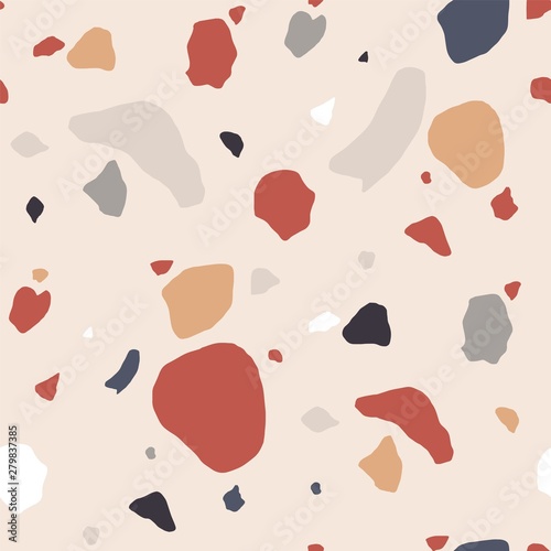 Terrazzo seamless pattern with motley rock splinters
