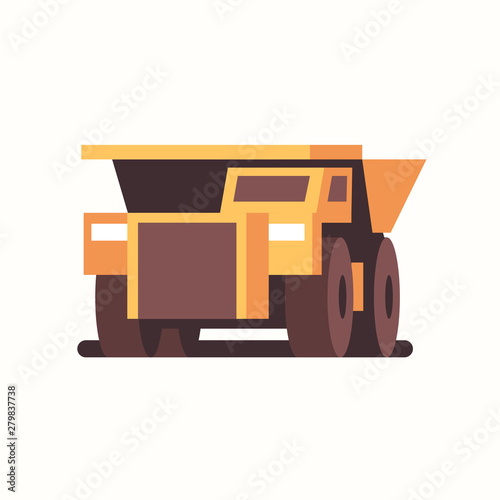 heavy yellow dumper truck industrial machine coal mine production professional equipment mining transport concept flat front view horizontal