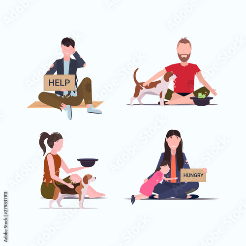 set tramps poor homeless characters needing money different beggars begging for help unemployment homeless jobless concepts collection flat full length