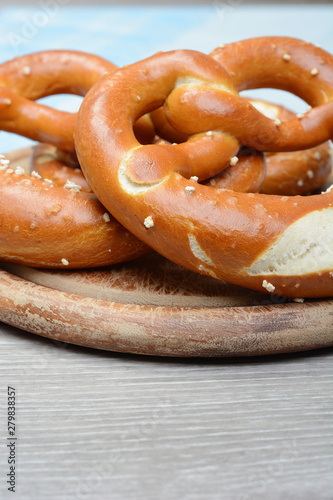 Salt pretzel in the beer garden to the Oktoberfest in Bavaria