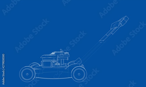 Outline lawn mower vector. Wire-frame style