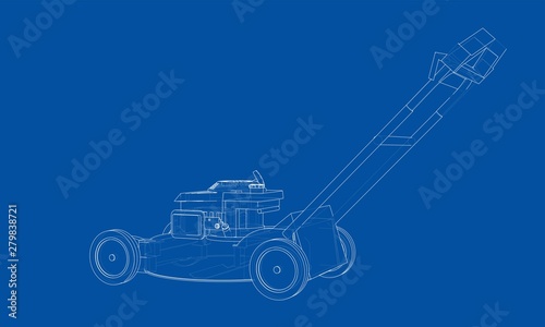 Outline lawn mower vector. Wire-frame style