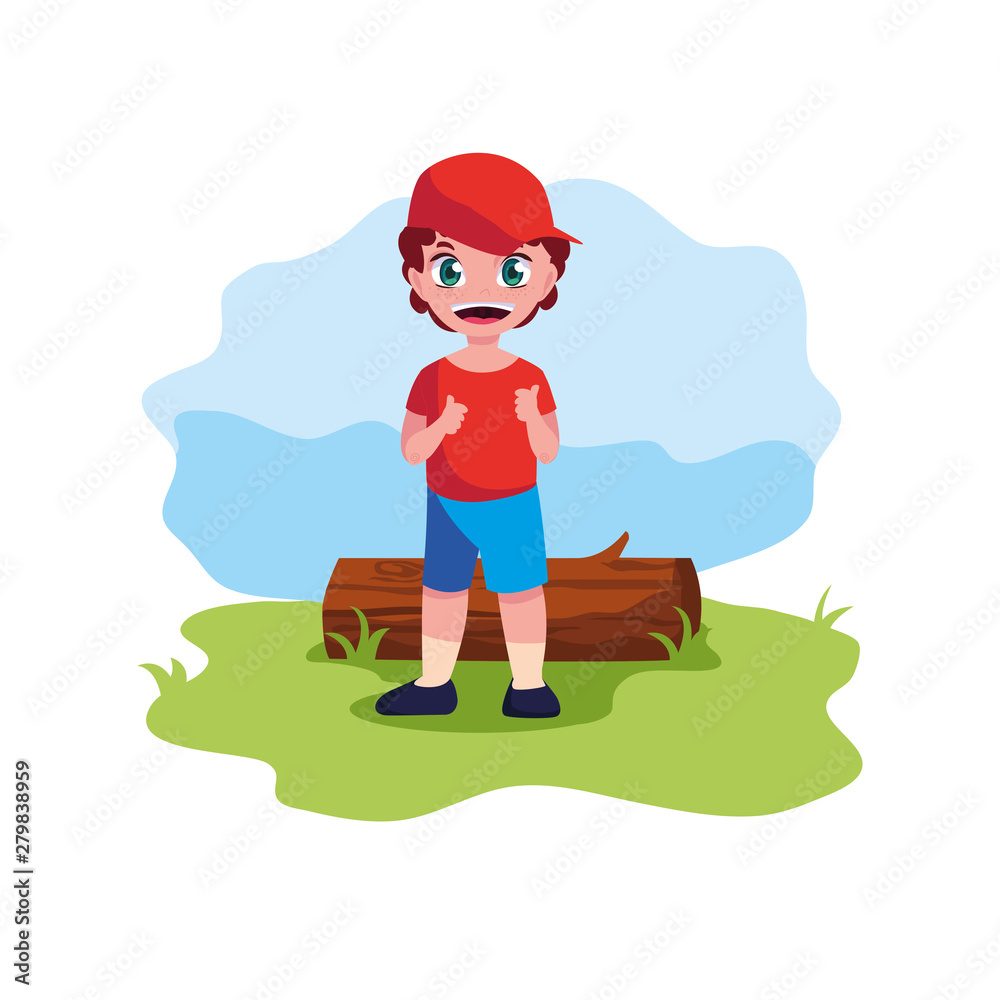 Fototapeta premium happy young boy with trunk landscape