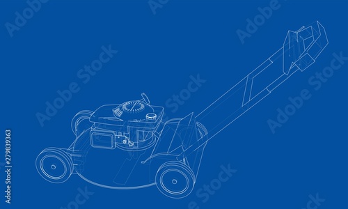 Outline lawn mower vector. Wire-frame style