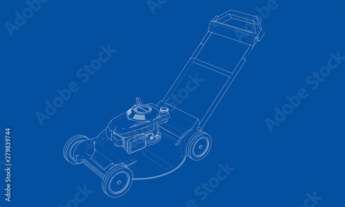 Outline lawn mower vector. Wire-frame style