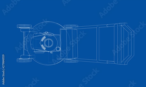 Outline lawn mower vector. Wire-frame style