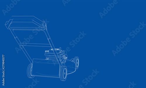 Outline lawn mower vector. Wire-frame style