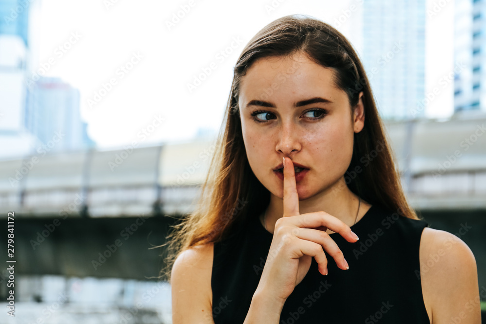 Close-up Beautiful woman happy portrait and office building background. Close-up Beautiful woman happy portrait and office building background.
