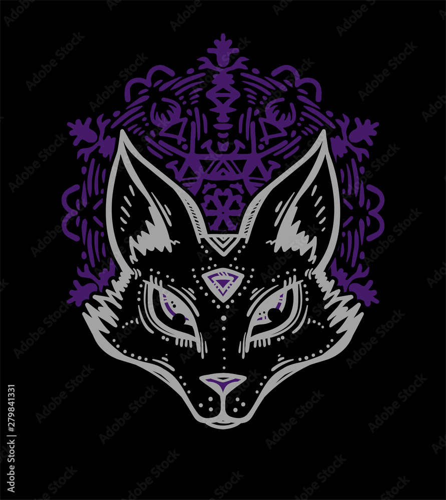 Cute graphic fox face. Good element for printing or tattoo ideas.