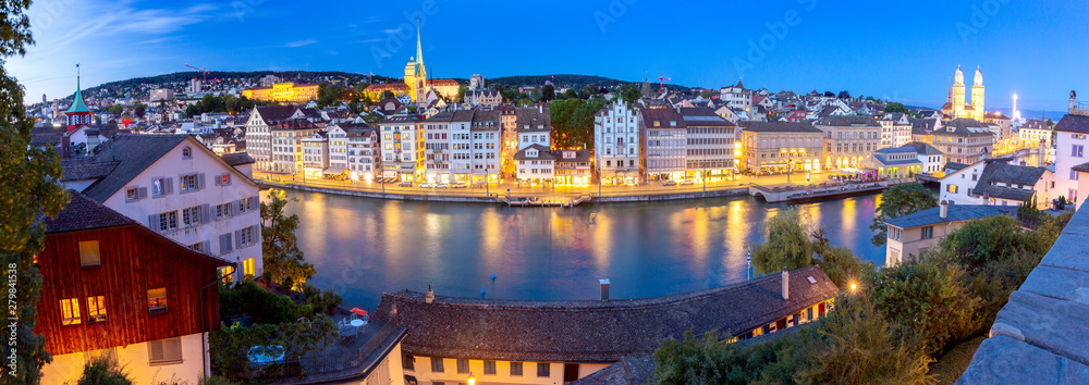 Zurich. Panoramic aerial view of the city at sunset.