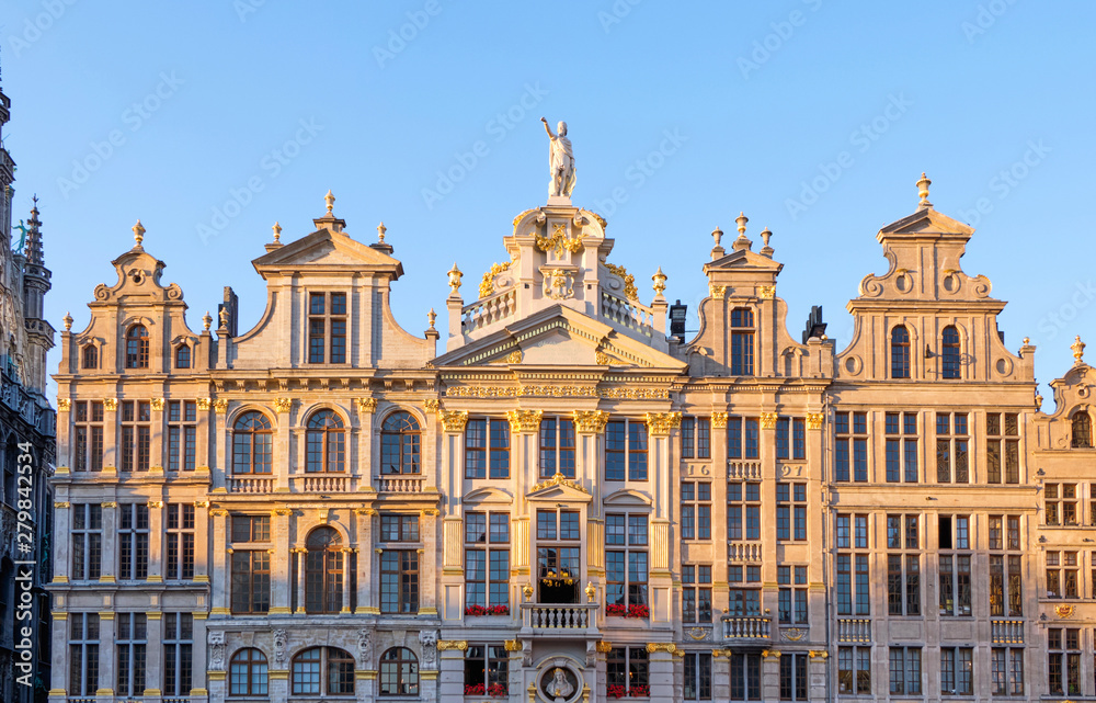 Buildings facade at sunset in Grand Place