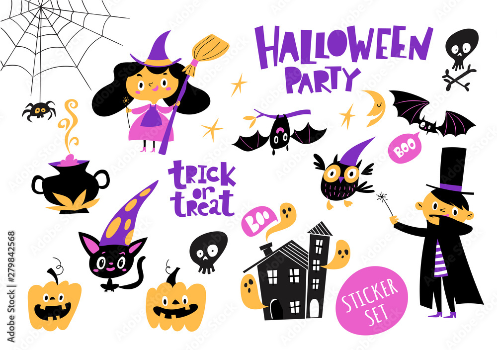 Vector set of cartoon style Halloween design stickers