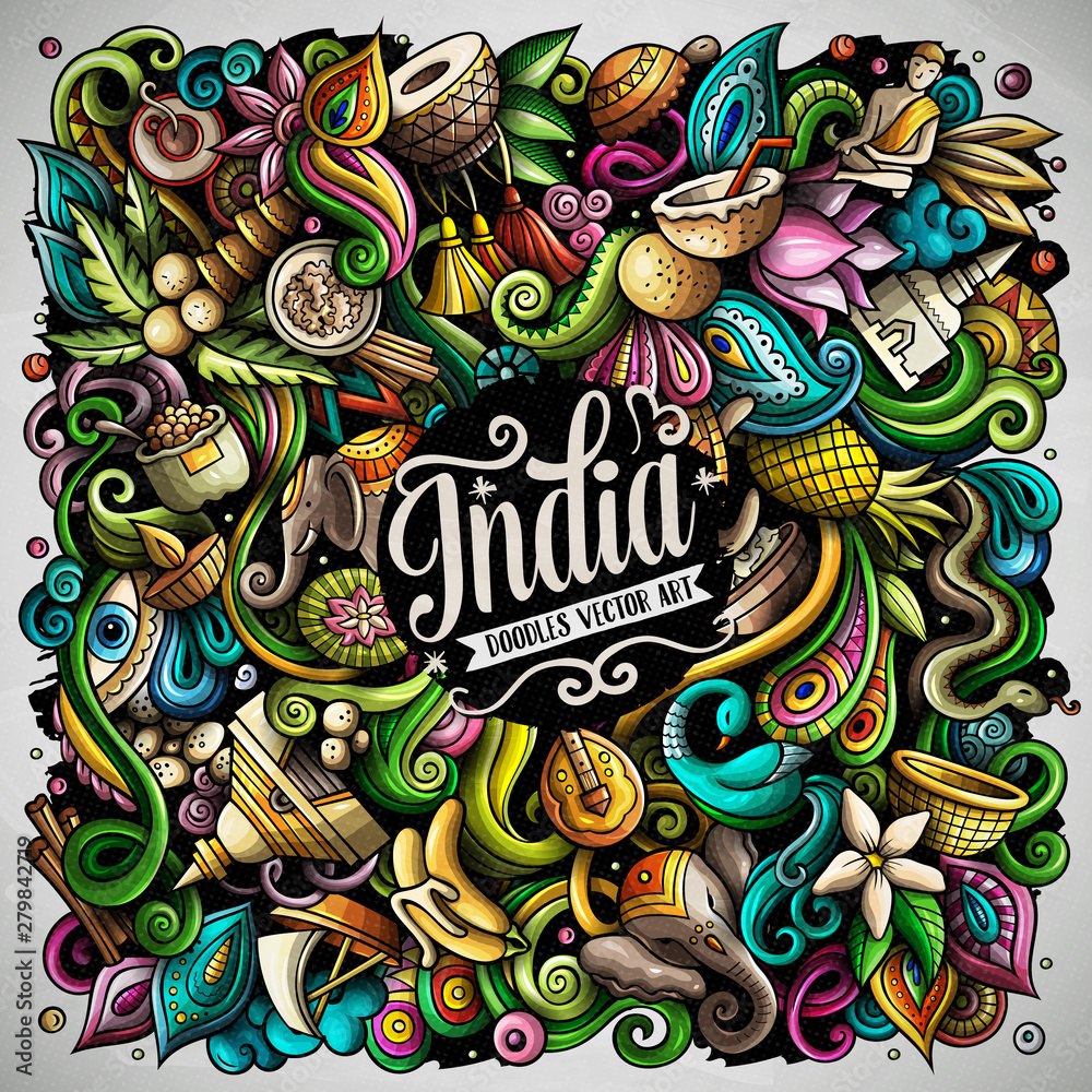 India hand drawn vector doodles illustration. Indian poster design.