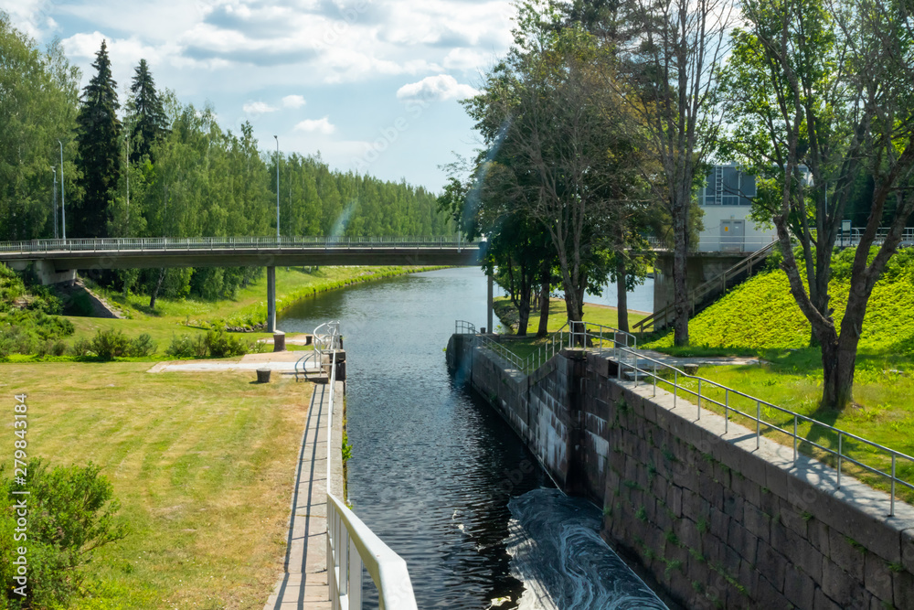 Lappeenranta, Finland - June 20, 2019: The Saimaa Canal at summer. Lappeenranta, Finland - June 20, 2019: The Saimaa Canal at summer.