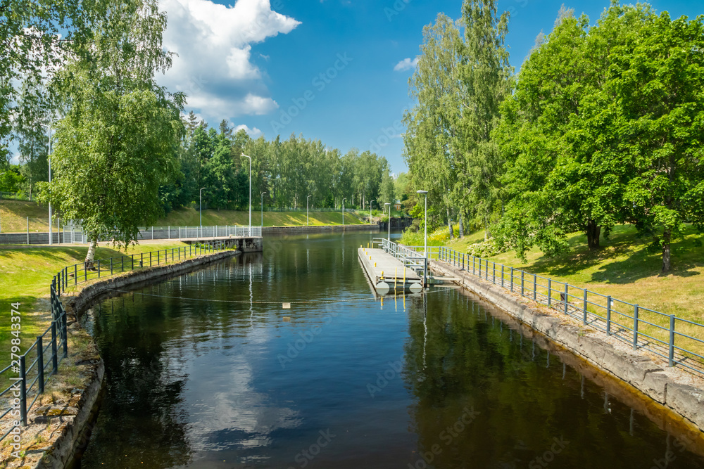 Lappeenranta, Finland - June 20, 2019: The Saimaa Canal at summer. Lappeenranta, Finland - June 20, 2019: The Saimaa Canal at summer.