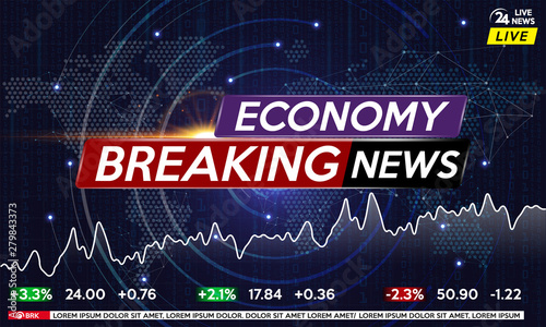 Background screen saver on economic news. Economic news live on world map background. Vector illustration.