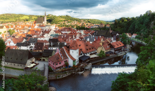 Panoramic photograph of the views of Cesky Krumlov, Czech Republic.