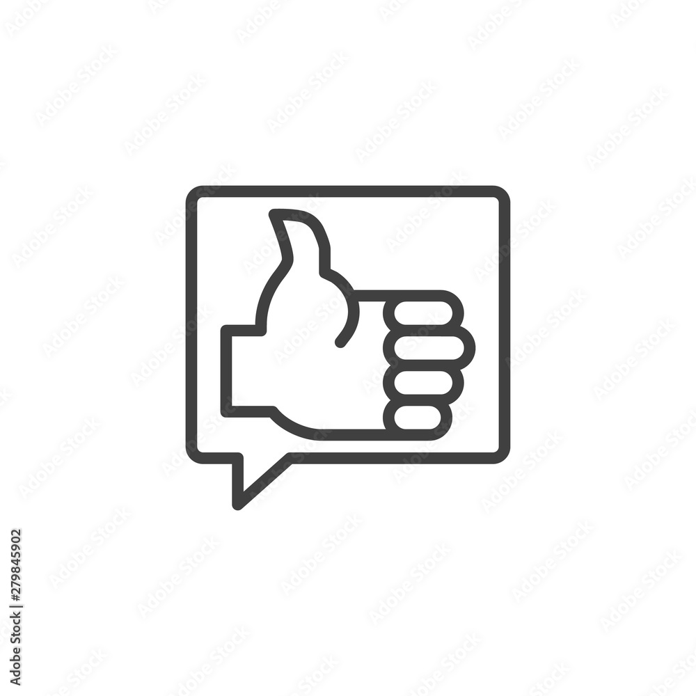 Like feedback line icon. Good chat comment linear style sign for mobile concept and web design. Positive feedback outline vector icon. Symbol, logo illustration. Vector graphics Like feedback line icon. Good chat comment linear style sign for mobile concept and web design. Positive feedback outline vector icon. Symbol, logo illustration. Vector graphics
