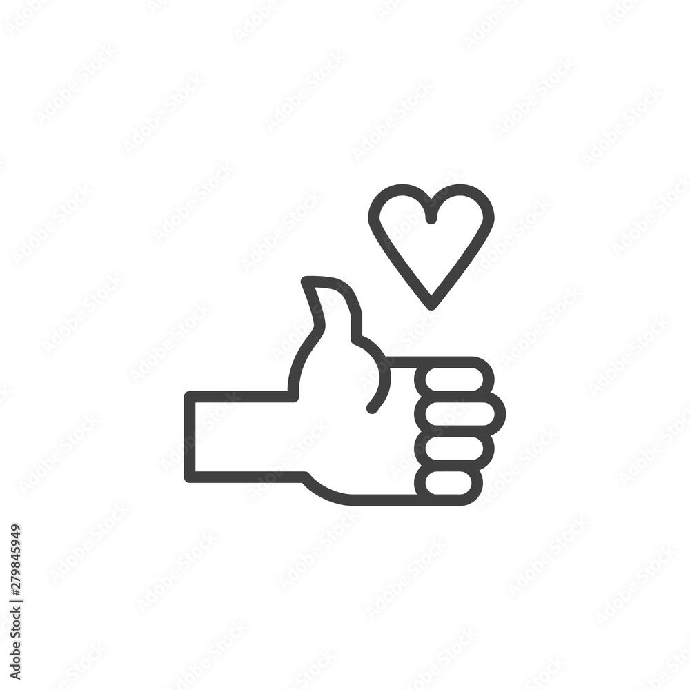 Positive feedback line icon. linear style sign for mobile concept and web design. Thumb up and heart outline vector icon. Like and love symbol, logo illustration. Vector graphics Positive feedback line icon. linear style sign for mobile concept and web design. Thumb up and heart outline vector icon. Like and love symbol, logo illustration. Vector graphics
